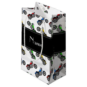 Personalised name white motorcycles small gift bag