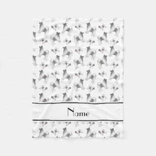 Personalised name white Norwegian Elkhound dogs Fleece Blanket