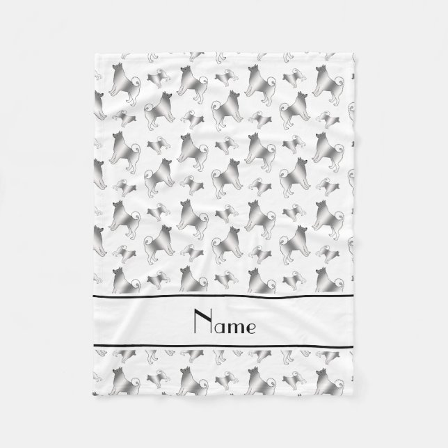 Personalised name white Norwegian Elkhound dogs Fleece Blanket (Front)