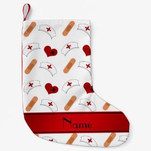 Personalised name white nurse pattern small christmas stocking