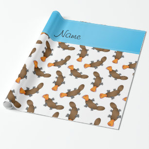 Personalised name white platypus pattern wrapping paper