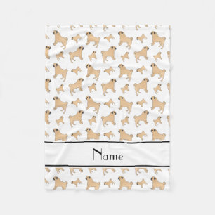 Personalised name white Pug dogs Fleece Blanket