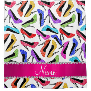 Personalised name white rainbow leopard high heels shower curtain