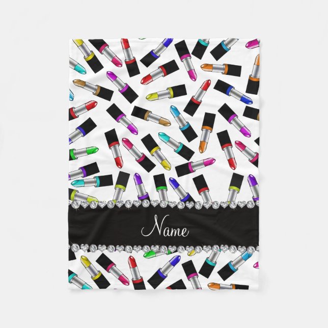 Personalised name white rainbow lipstick fleece blanket (Front)