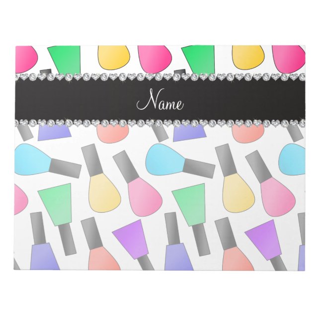 Personalised name white rainbow nail polish notepad (Front)