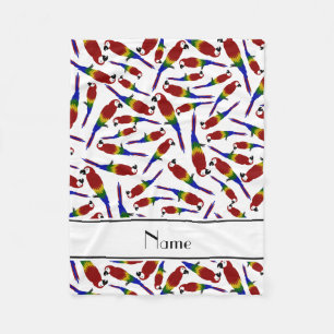 Personalised name white red parrots fleece blanket