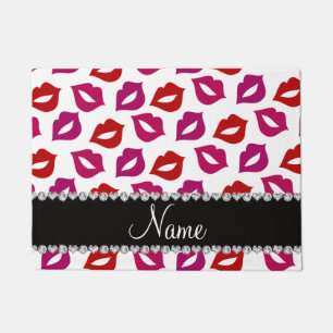 Personalised name white red pink lips doormat