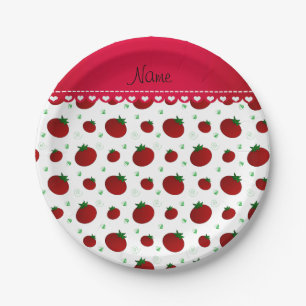 Personalised name white red tomatoes paper plate