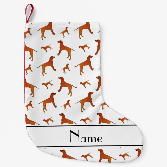 Personalised name white Rhodesian ridgeback dogs Small Christmas Stocking (Front)