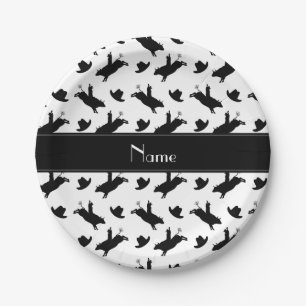 Personalised name white rodeo bull riding pattern paper plate