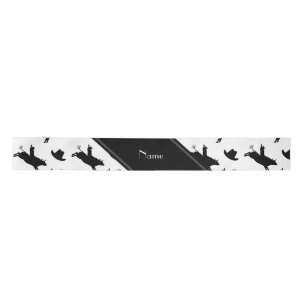 Personalised name white rodeo bull riding pattern satin ribbon