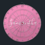 Personalised Name White Script On Pink  Dartboard<br><div class="desc">Personalised Name White Script On Pink Dart Board</div>