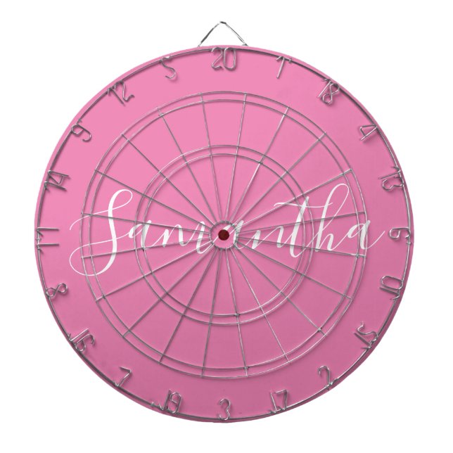 Personalised Name White Script On Pink  Dartboard (Front)