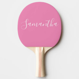 Personalised Name White Script On Pink Ping Pong Paddle