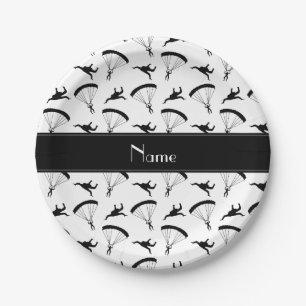 Personalised name white skydiving pattern paper plate