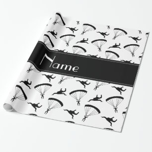 Personalised name white skydiving pattern wrapping paper