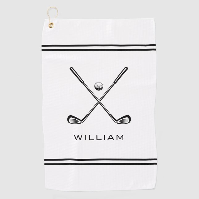 Personalised Name White Stripes Stylish Golf Towel (Front)