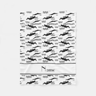 Personalised name white swimming pattern fleece blanket