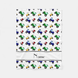 Personalised name white tractors fleece blanket
