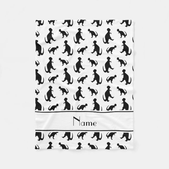 Personalised name white trex dinosaurs fleece blanket (Front)