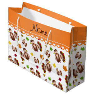 Personalised name white turkey's leaves large gift bag