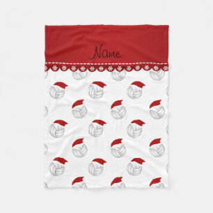 Personalised name white volleyballs santa hats fleece blanket