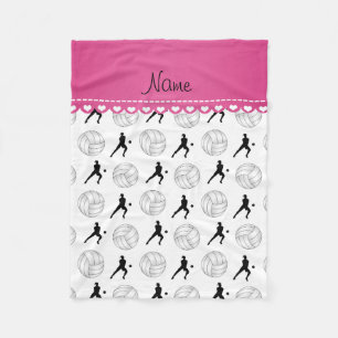 Personalised name white volleyballs silhouettes fleece blanket
