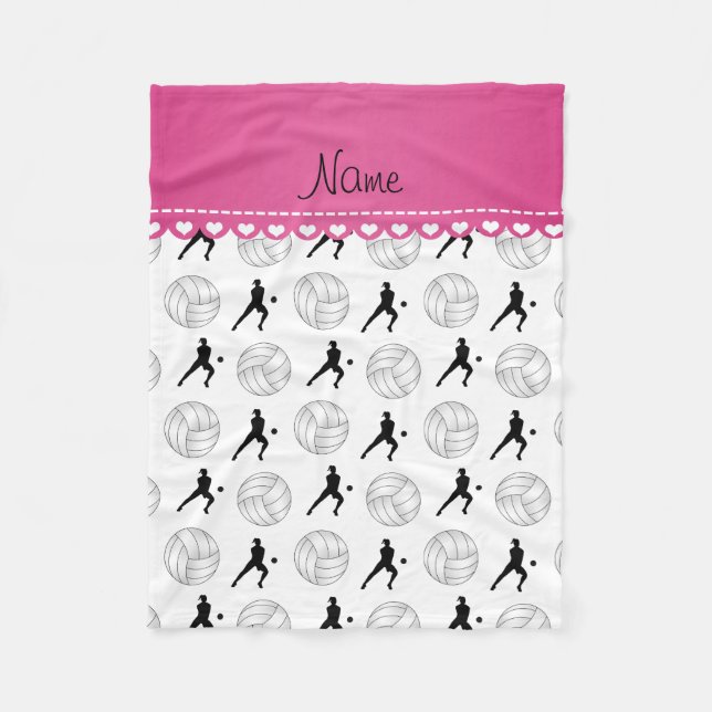 Personalised name white volleyballs silhouettes fleece blanket (Front)