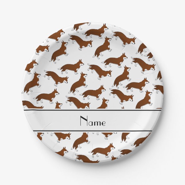 Personalised name white welsh corgi cardigan dogs paper plate (Front)