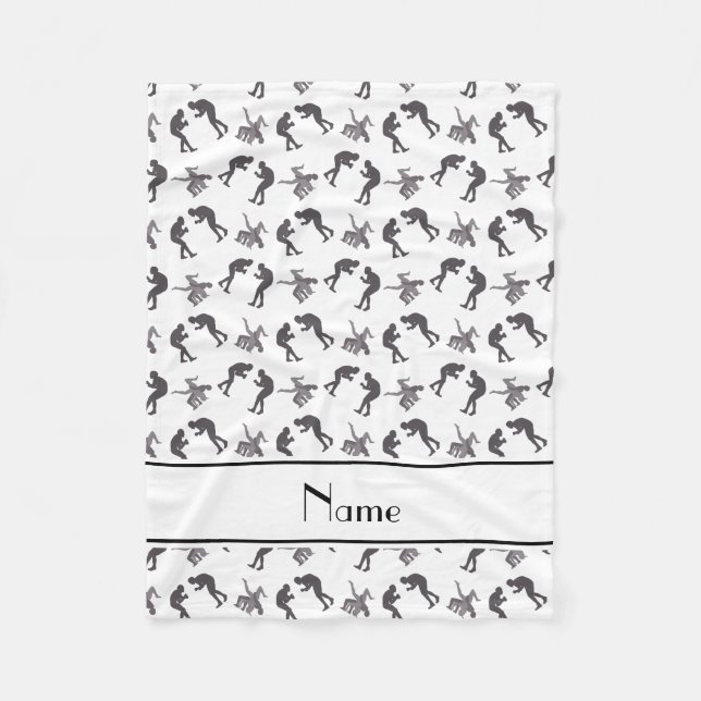 Personalised name white wrestlers fleece blanket (Front)