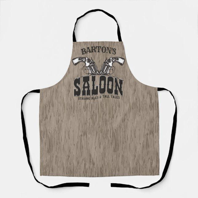 Personalised NAME Wild West Gun Revolver Saloon Apron (Front)