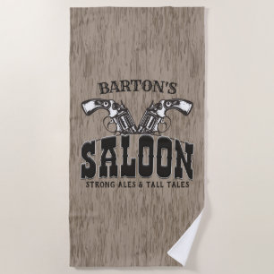 Personalised NAME Wild West Gun Revolver Saloon Beach Towel