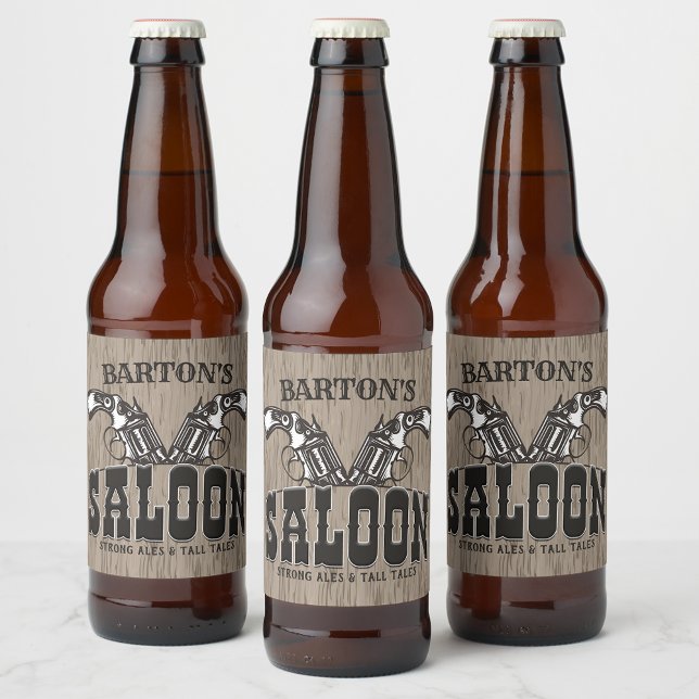 Personalised NAME Wild West Gun Revolver Saloon Beer Bottle Label (Creator Uploaded)