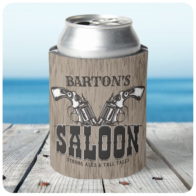 Personalised NAME Wild West Gun Revolver Saloon Can Cooler (Creator Uploaded)