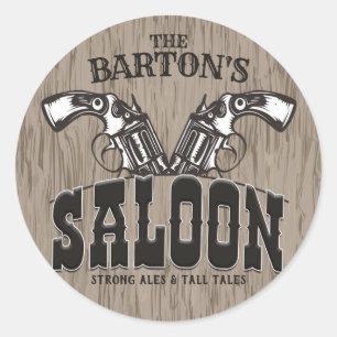 Personalised NAME Wild West Gun Revolver Saloon Classic Round Sticker
