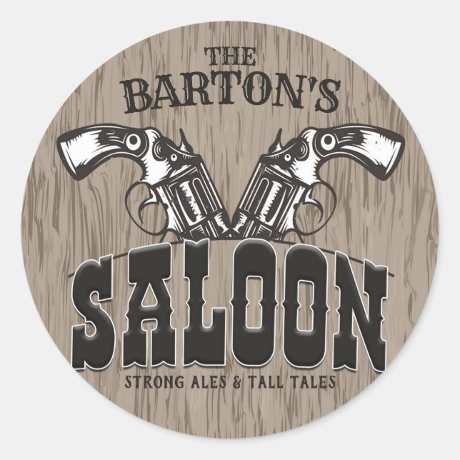 Personalised NAME Wild West Gun Revolver Saloon Classic Round Sticker (Front)
