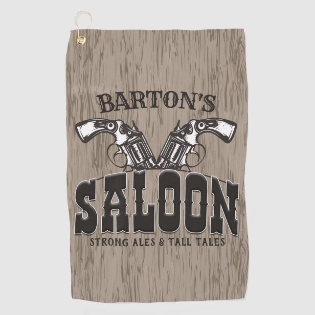 Personalised NAME Wild West Gun Revolver Saloon Golf Towel (Front)