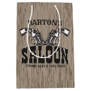 Personalised NAME Wild West Gun Revolver Saloon Medium Gift Bag