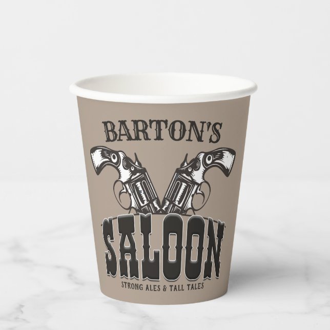 Personalised NAME Wild West Gun Revolver Saloon  Paper Cups (Front)
