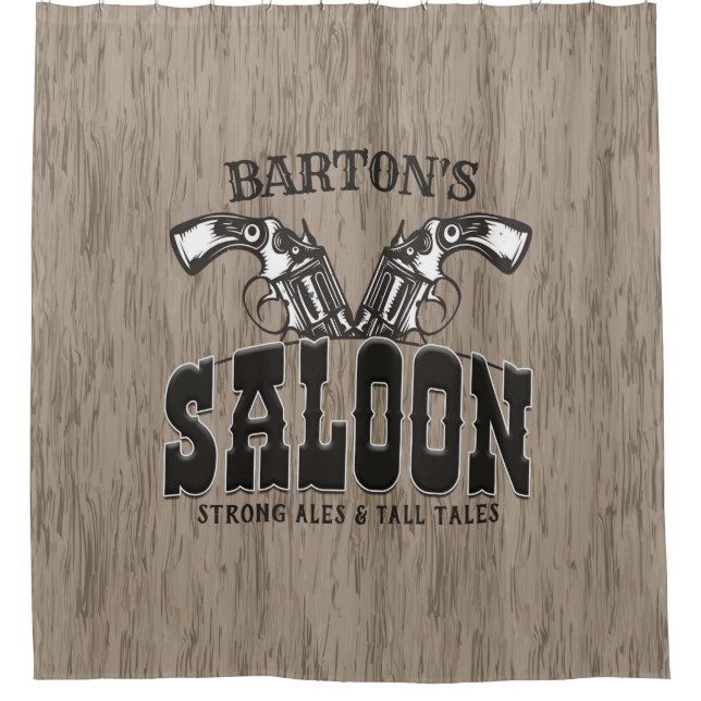 Personalised NAME Wild West Gun Revolver Saloon Shower Curtain (Front)