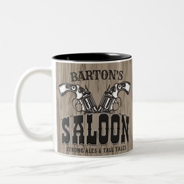 Personalised NAME Wild West Gun Revolver Saloon Two-Tone Coffee Mug (Left)