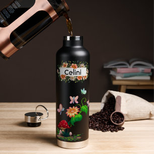 Personalised Name Wildflower Butterfly Garden Water Bottle