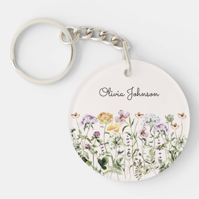 Personalised Name Wildflower Garden Key Ring (Front)
