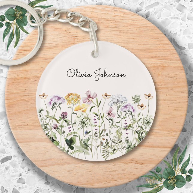 Personalised Name Wildflower Garden Key Ring (Close up)