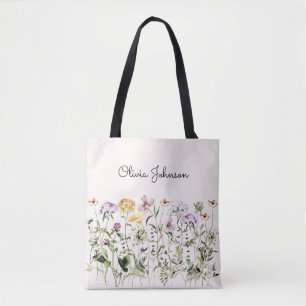 Personalised Name Wildflower Garden Tote Bag