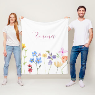 Personalised Name Wildflower Minimalistic Boho Fleece Blanket