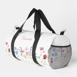 Personalised Name Wildflower Pattern Elegant Duffle Bag