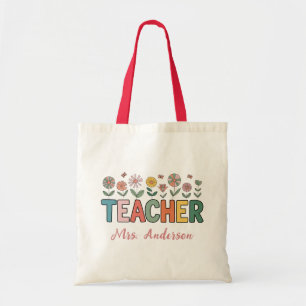 Personalised Name Wildflowers Teacher Appreciation Tote Bag