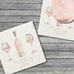 Personalised Name Wine Stone Coaster<br><div class="desc">These charming and humourous coasters are perfect for placing your wine glasses on, featuring a playful watercolor design with wine glasses and a bottle. Personalise them with your family name for a unique, fun touch. They not only add a bit of elegance to your gatherings but also make a great...</div>