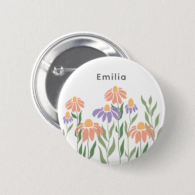 Personalised Name With Boho Floral 6 Cm Round Badge (Front & Back)